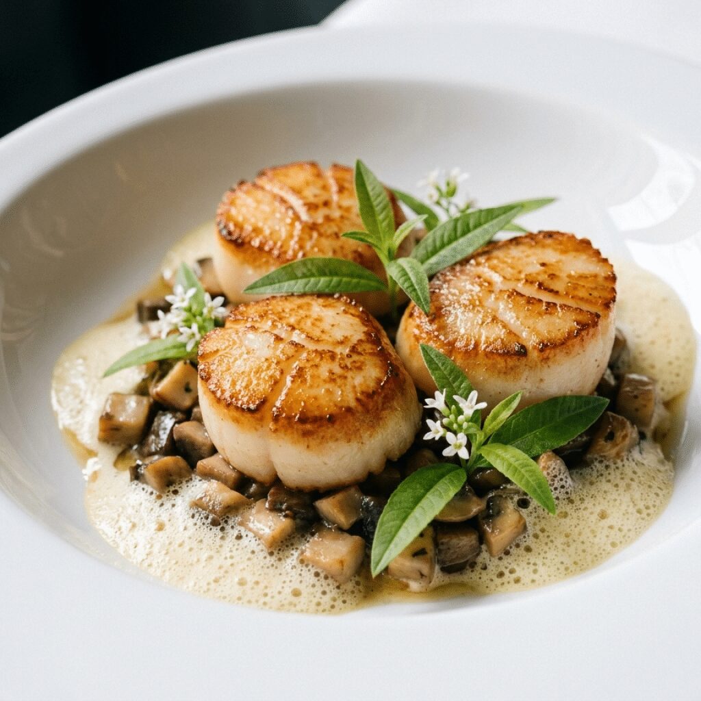 Champignons et noix de Saint-Jacques à la verveine