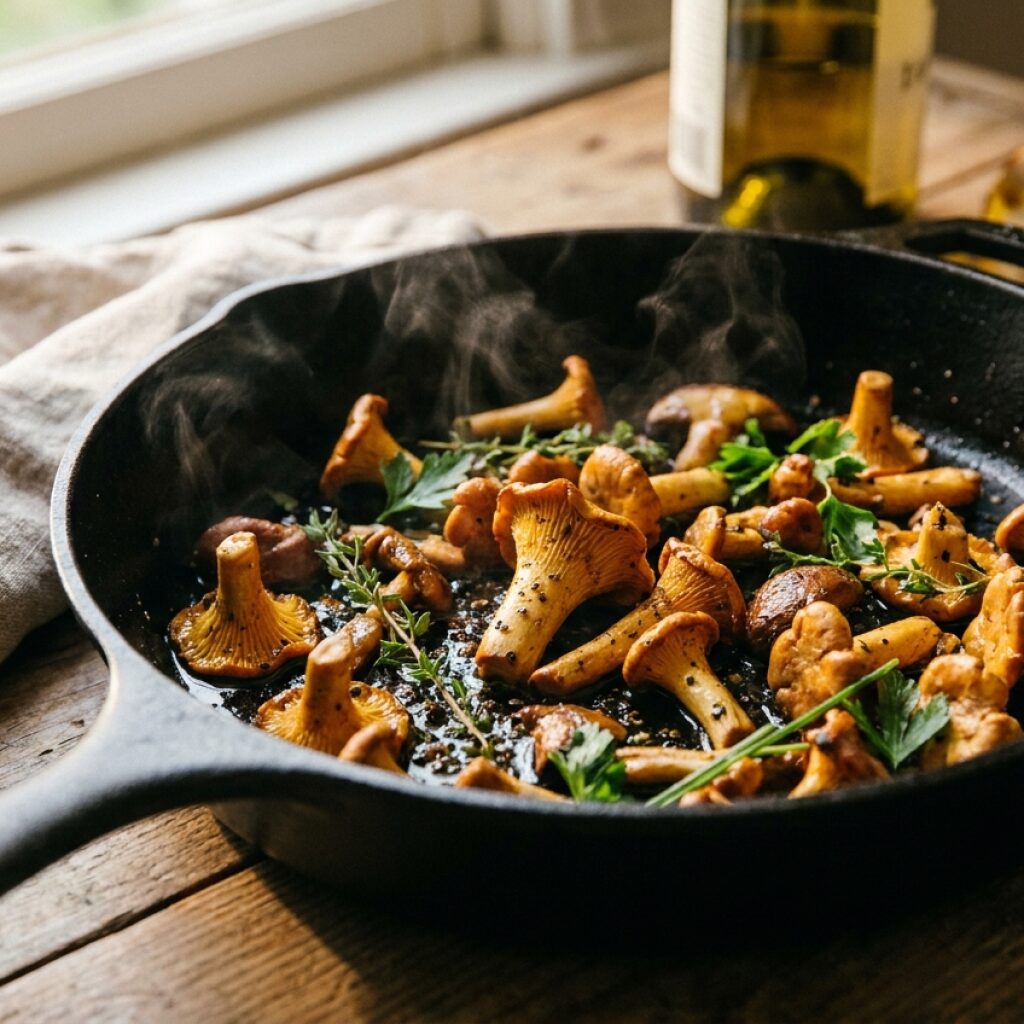 Champignons poeles au poivre de Kampot bio