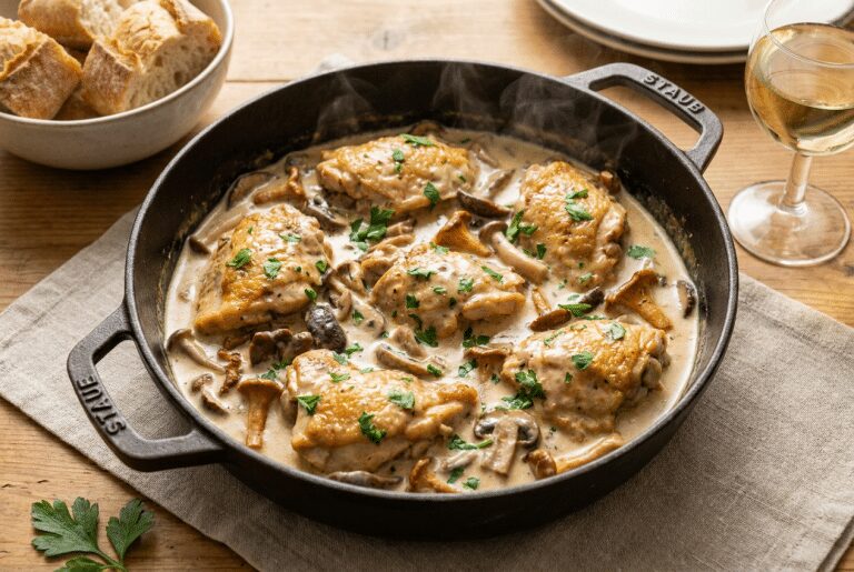 Poulet aux champignons à la crème